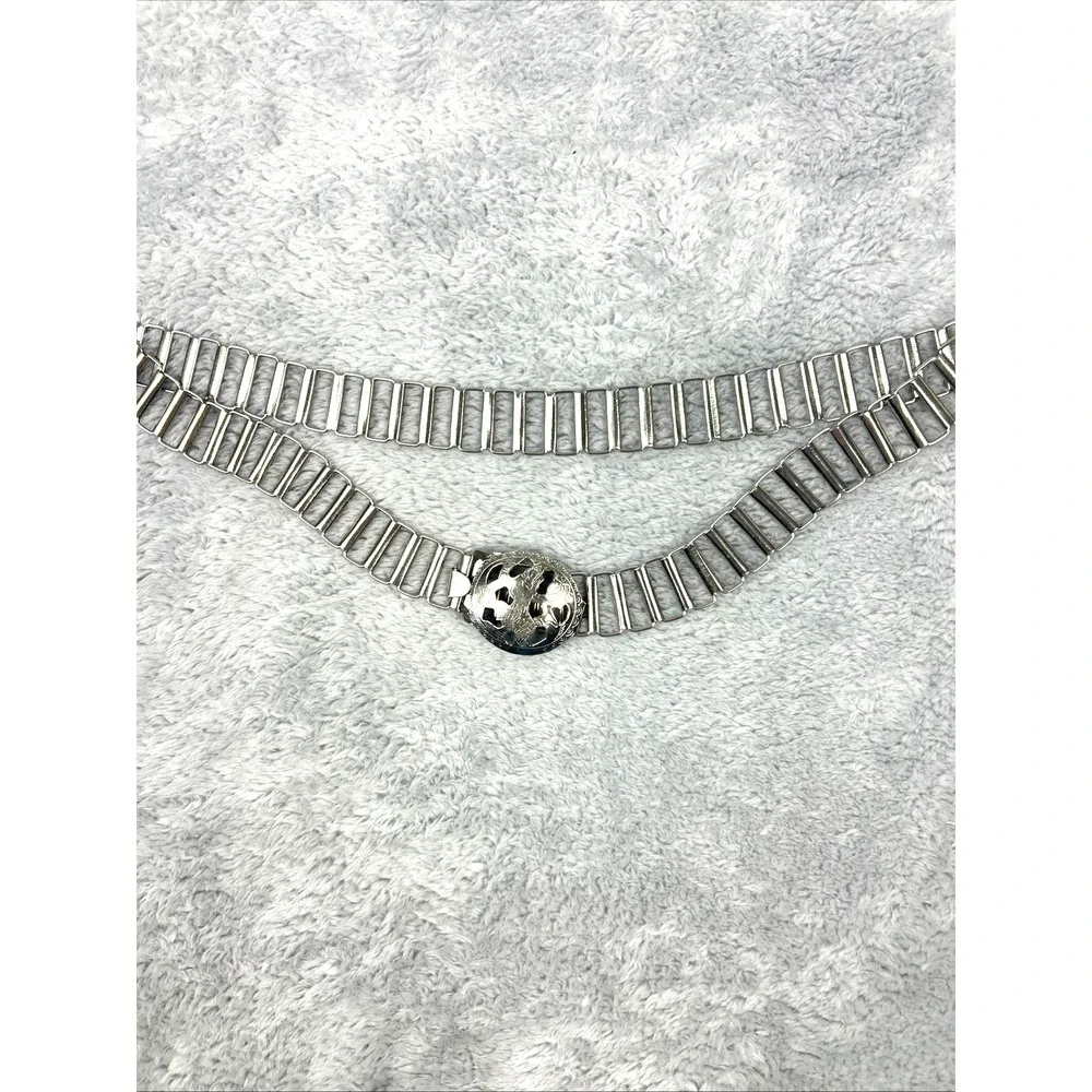 Body Chain Silver tone Metal Belt Buddha Embossed Buckle Adjustable to 34